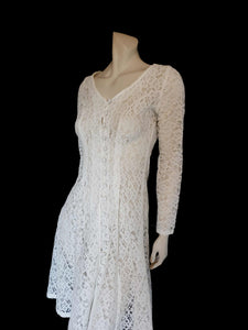 Y2K vintage white lace dress with long sleeves by senrera - small
