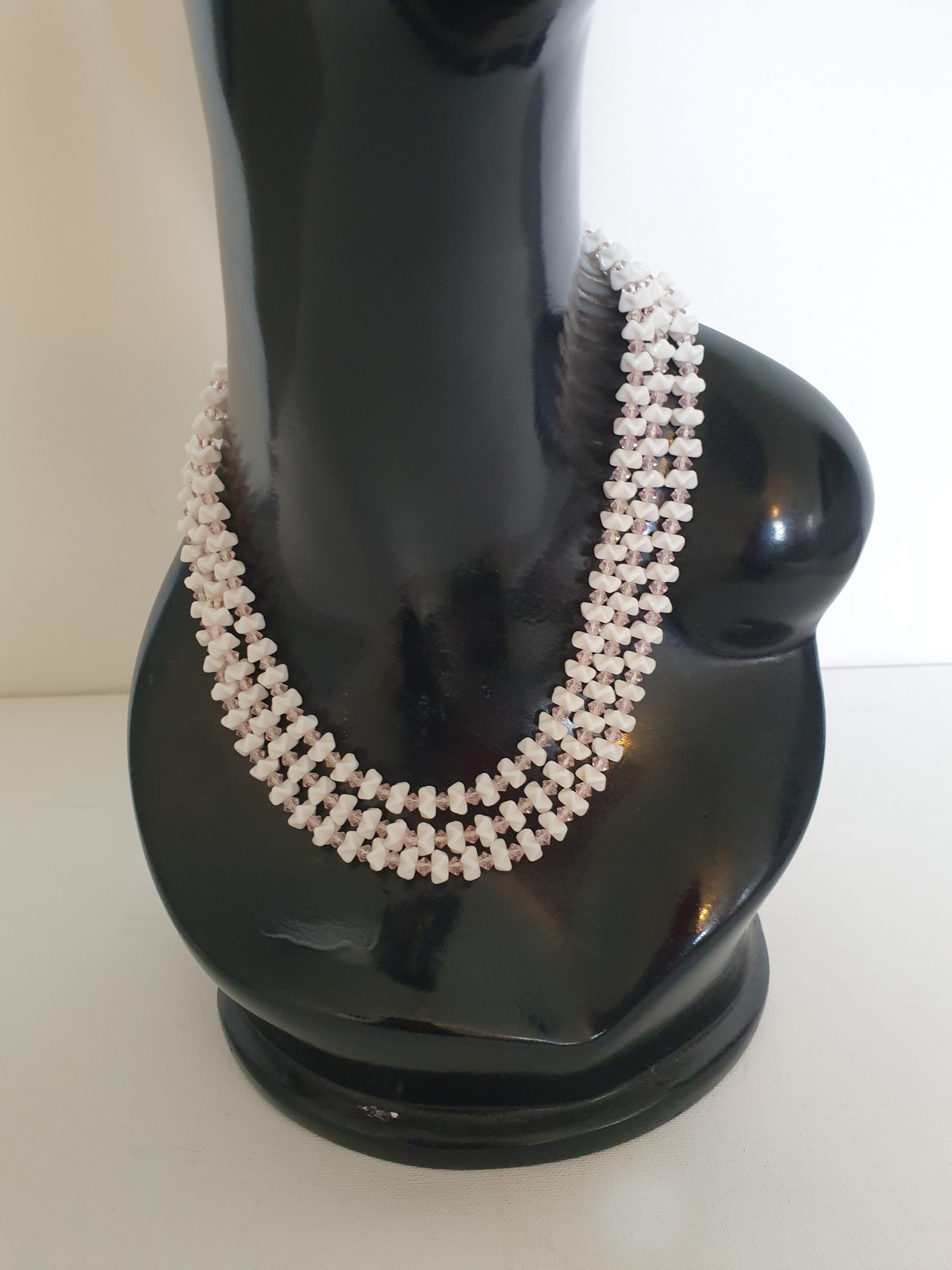 vintage white triple strand necklace