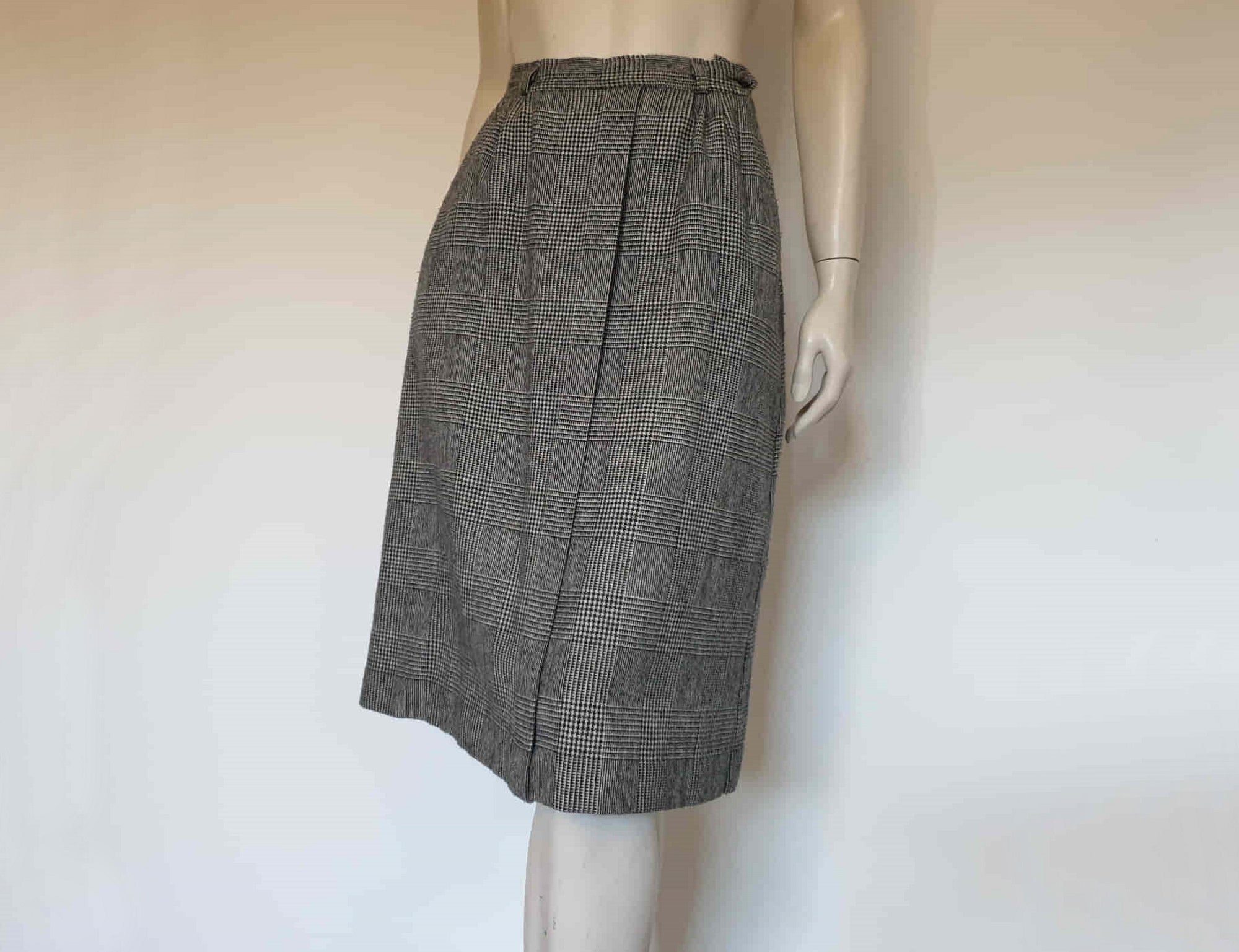 1980s Black & White Checked Skirt - M
