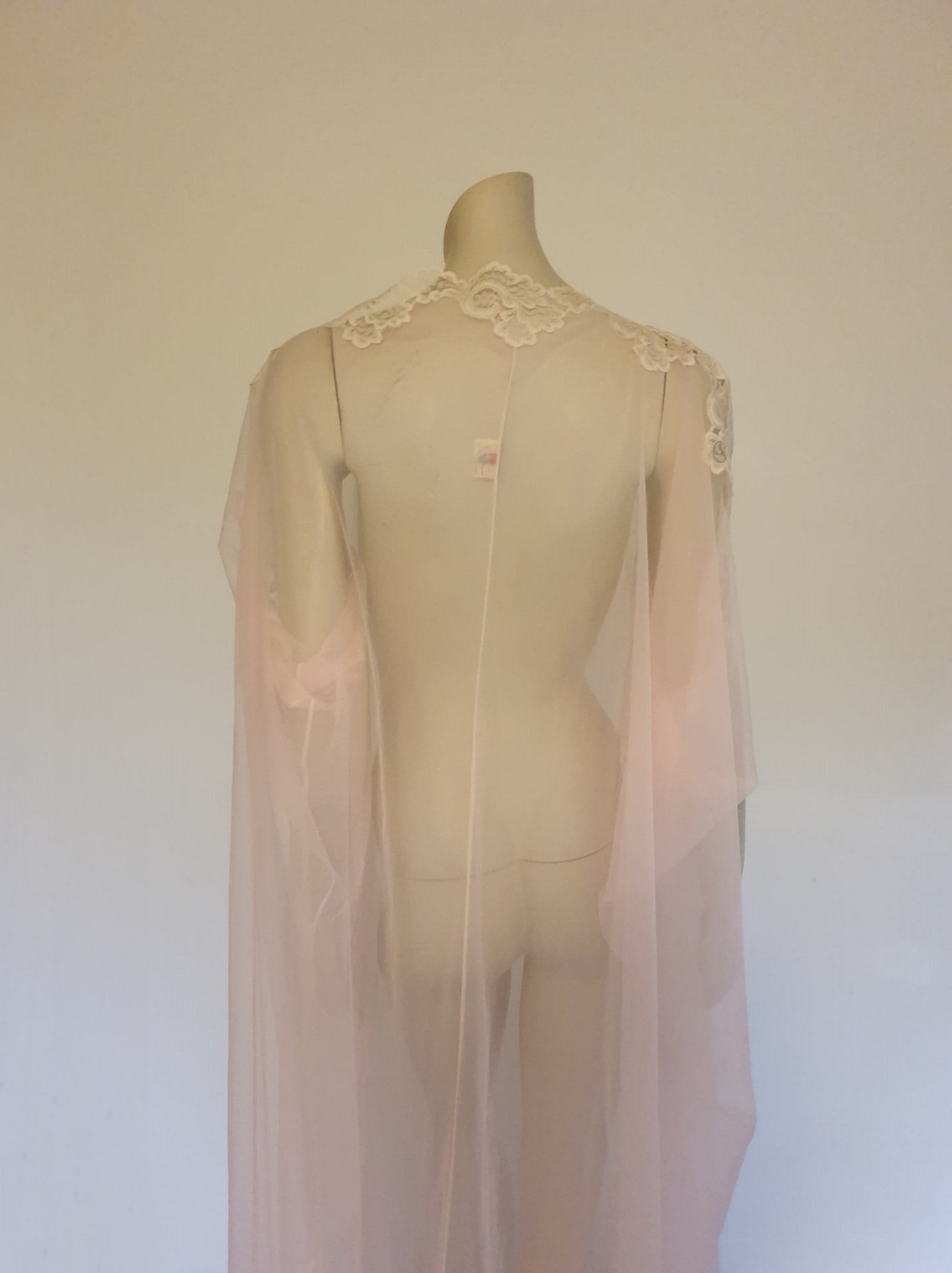 vintage sheer pink goddess negligee by cahill - one size