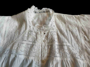 antique edwardian white cotton nightgown with broderie anglaise eyelet yoke