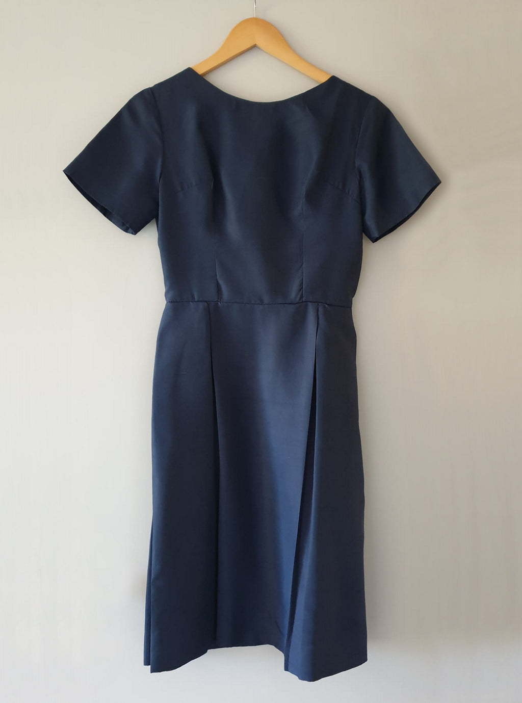 1960s vintage dark blue silk dress with pleated skirt small
