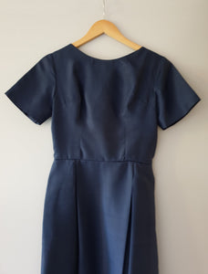 1960s vintage dark blue silk dress with pleated skirt small
