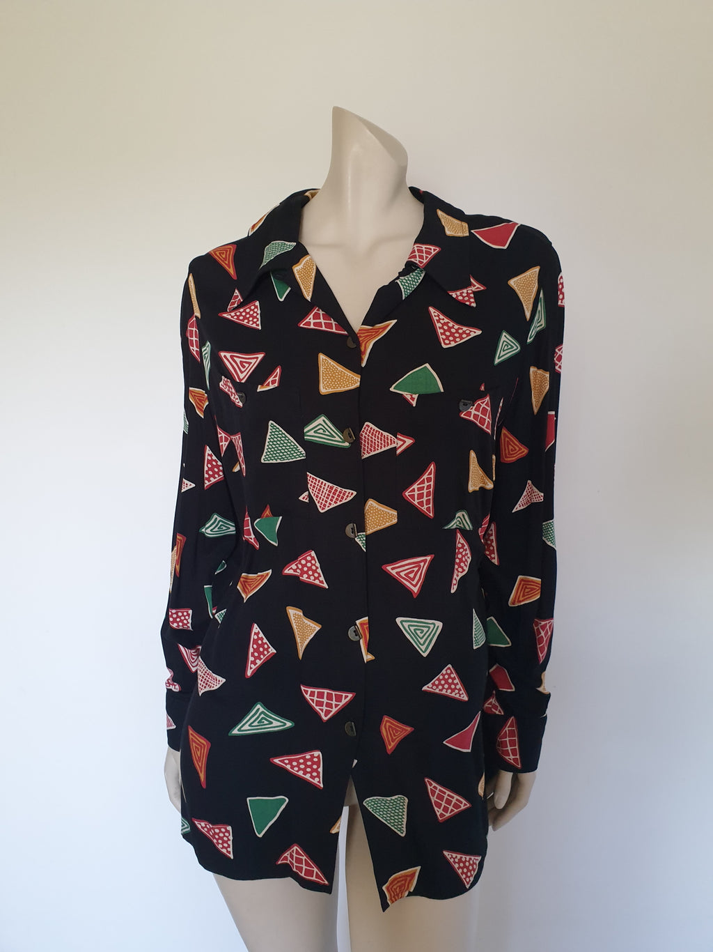 vintage geometric triangle print womans shirt by lady hemden XXL plus size