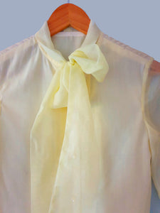 vintage 1960s 1970s lemon yellow tie neck pussy bow blouse small