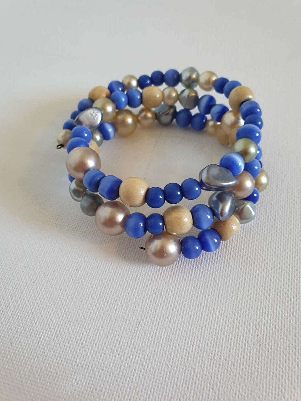 vintage blue beaded spiral bracelet cuff