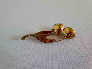 Gold & Pink Flower Brooch With Diamante Centres