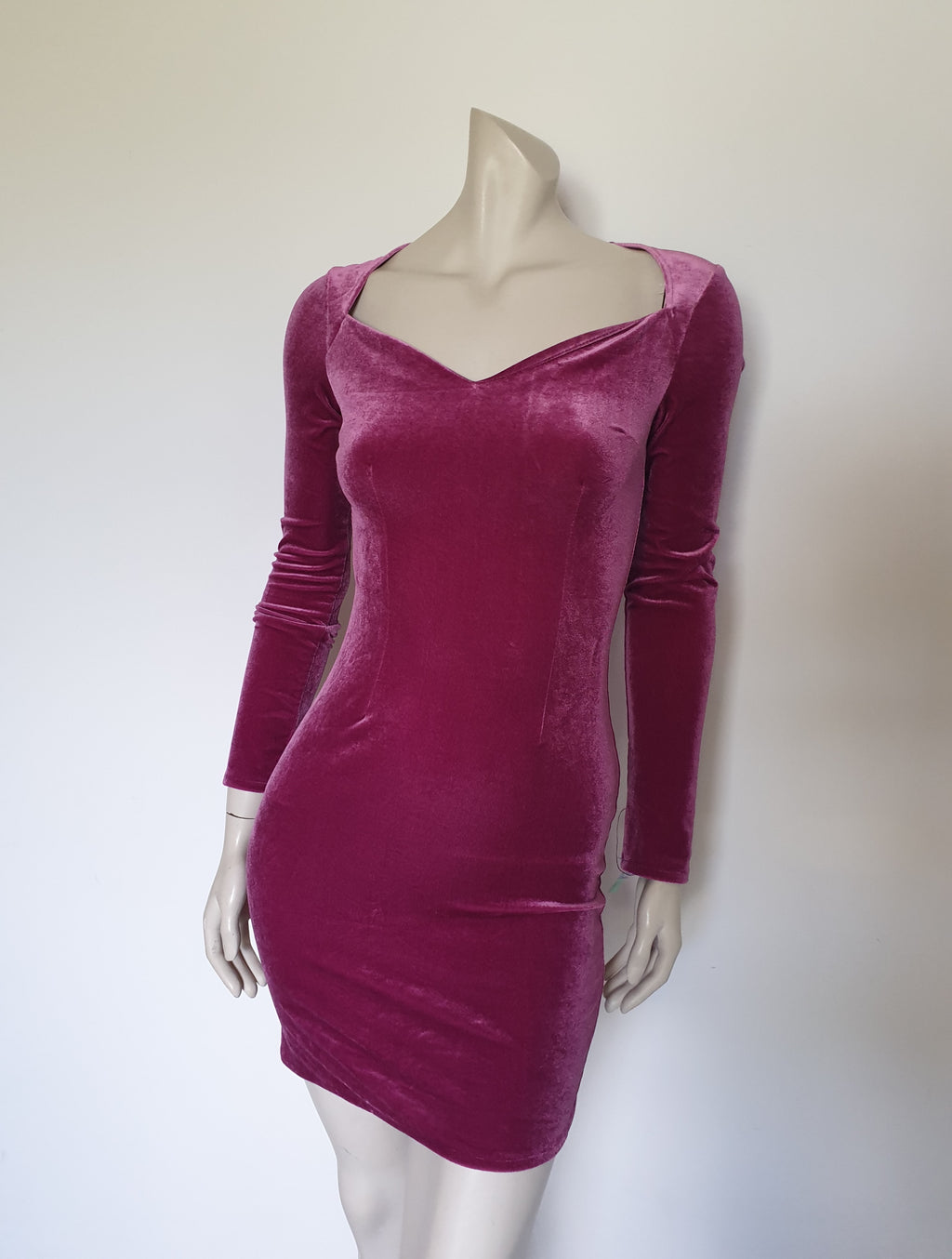 vintage style purple velour body con mini dress small size 8