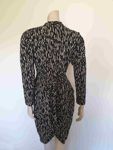 1980s vintage nicole miller designer dress black and white with peplum - small
