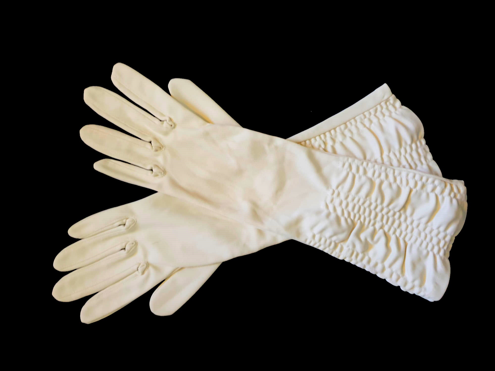 vintage ivory gathered gloves nylon small