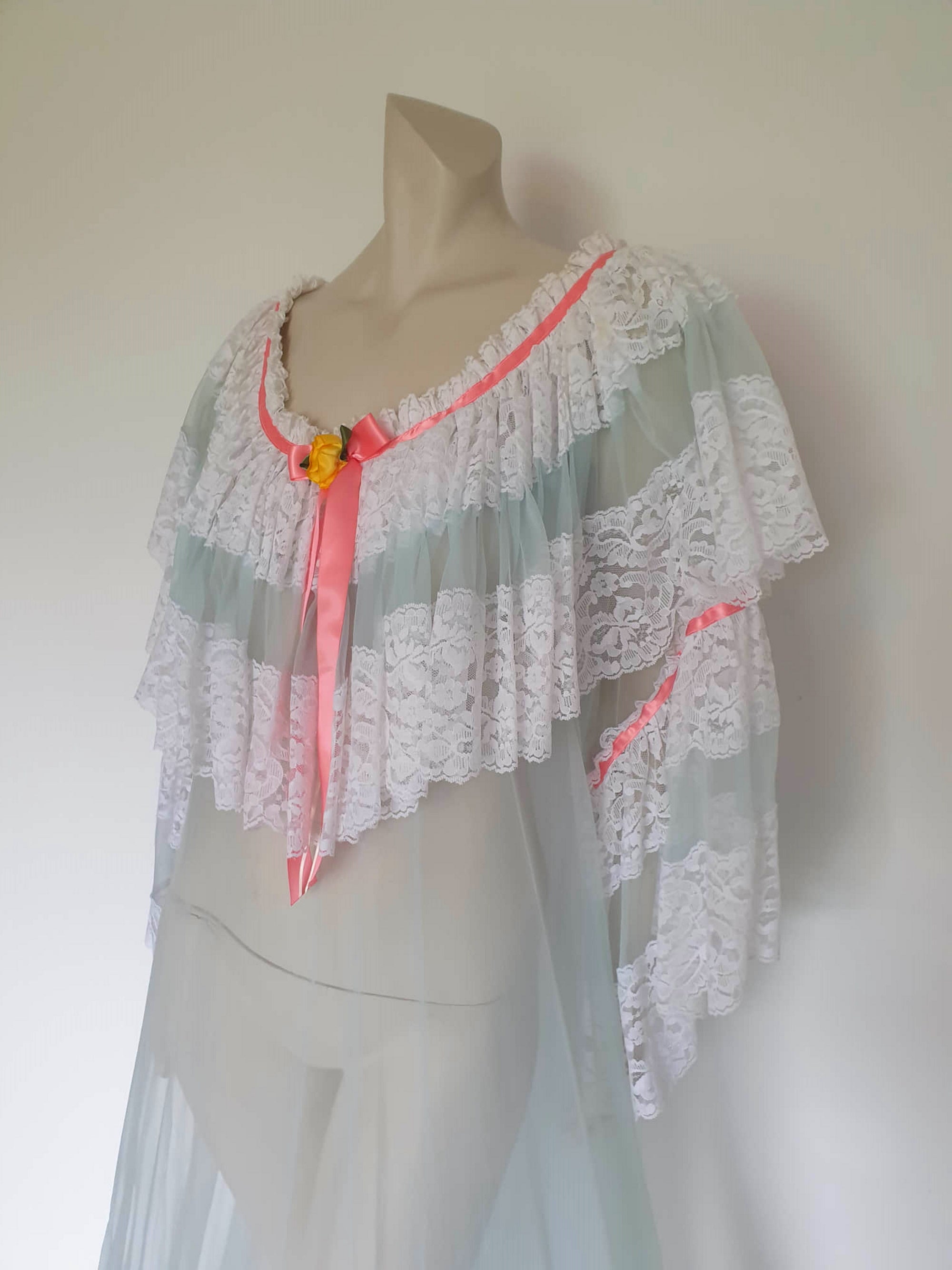 vintage sheer negligee with lacy neck and sleeves