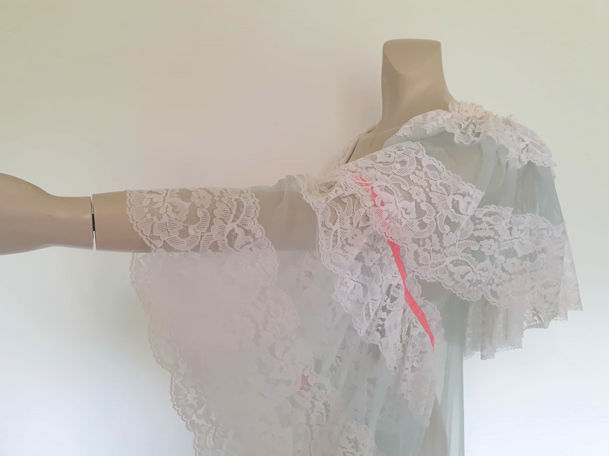 vintage sheer negligee with lacy neck and sleeves