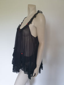 Black Lacy Sheer Babydoll Pyjamas - M