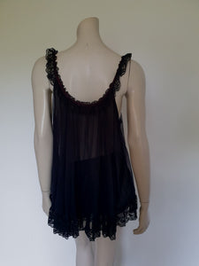 Black Lacy Sheer Babydoll Pyjamas - M