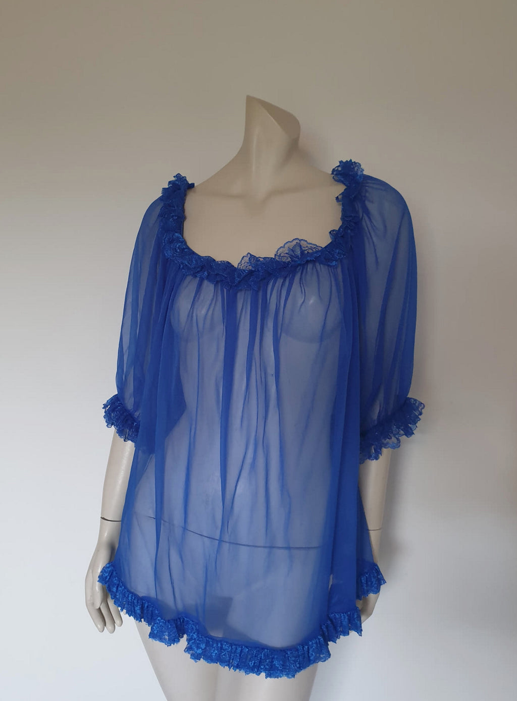 vintage sheer royal blue mini babydoll night gown Medium