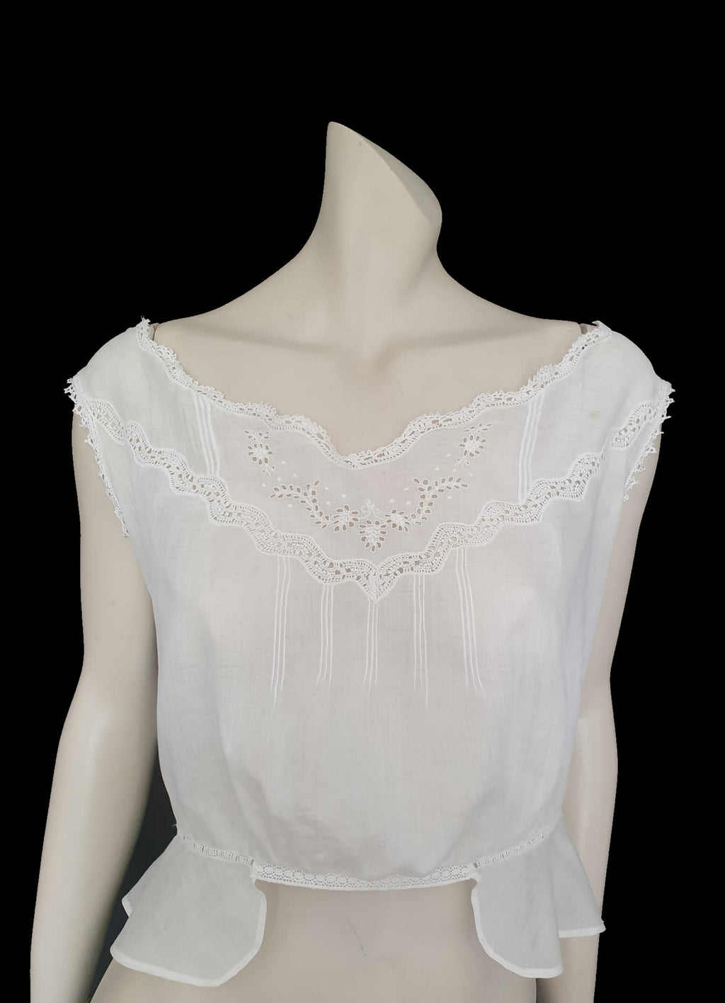 edwardian victorian antique camisole corset cover blouse with embroidery lace and pin tucks Medium