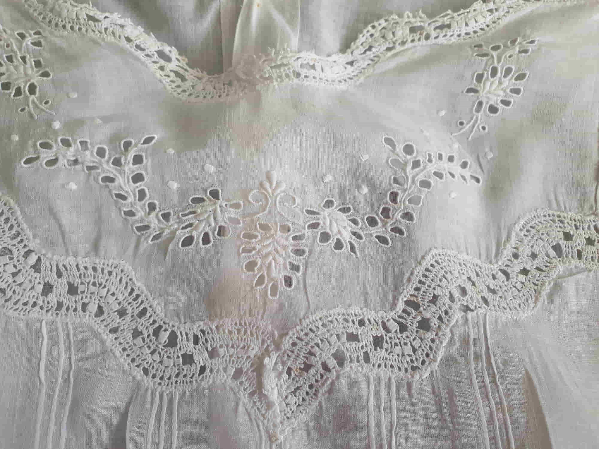 edwardian victorian antique camisole corset cover blouse with embroidery lace and pin tucks Medium