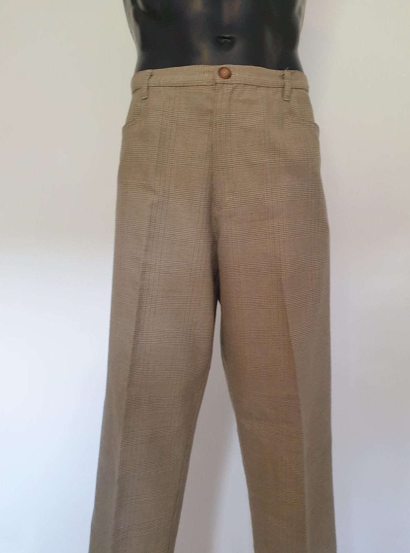 1980s vintage beige check golf pants by planet golf extra large