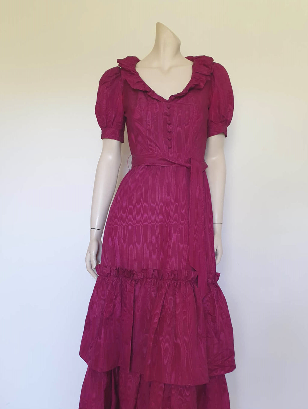 1970s vintage magenta taffeta formal dress by ninette small