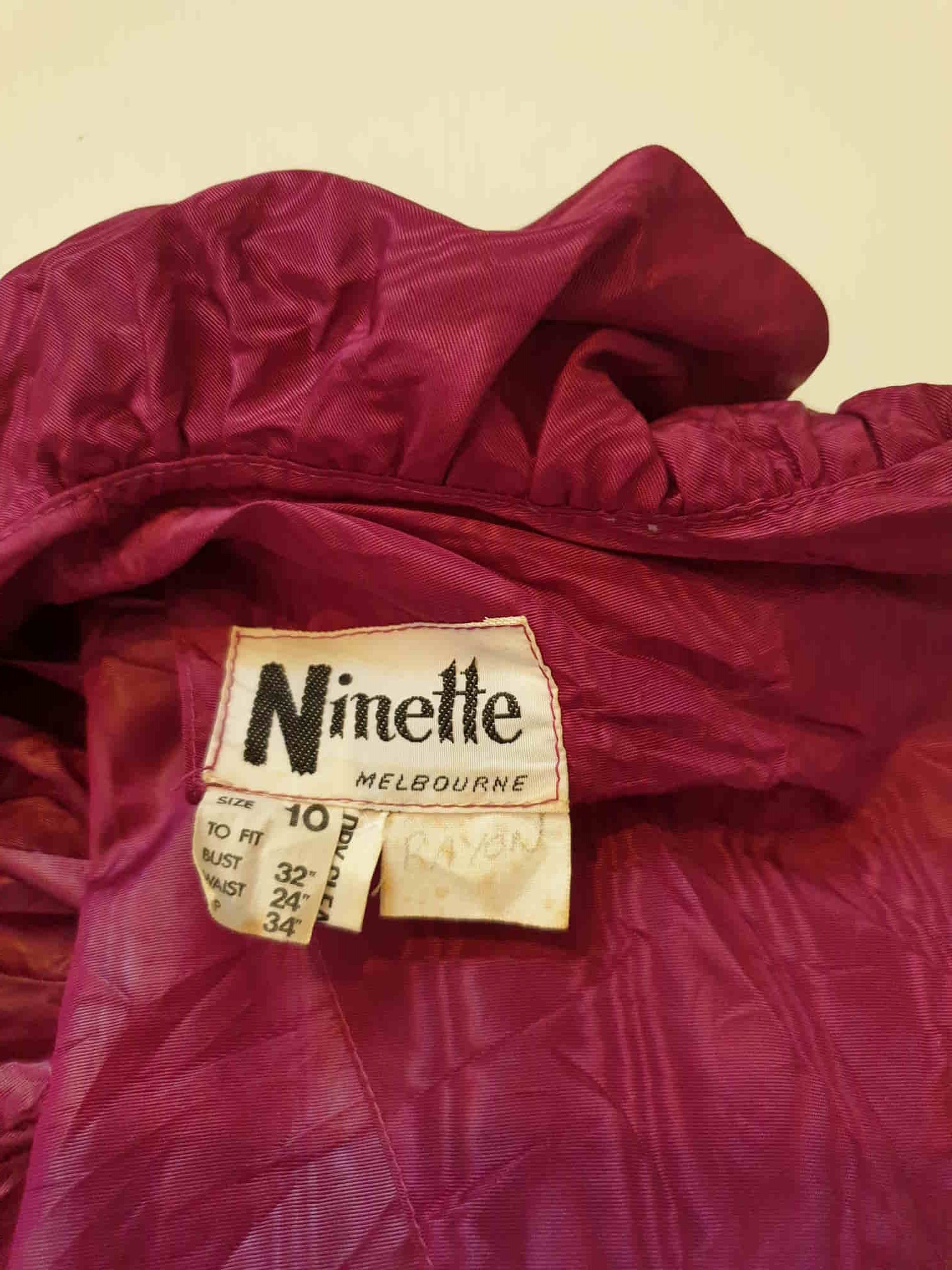 1970s vintage magenta taffeta formal dress by ninette small