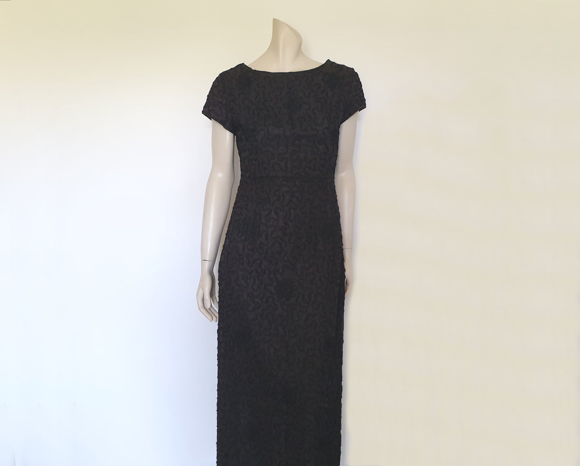 Black Ribbon Lace Evening Dress - M