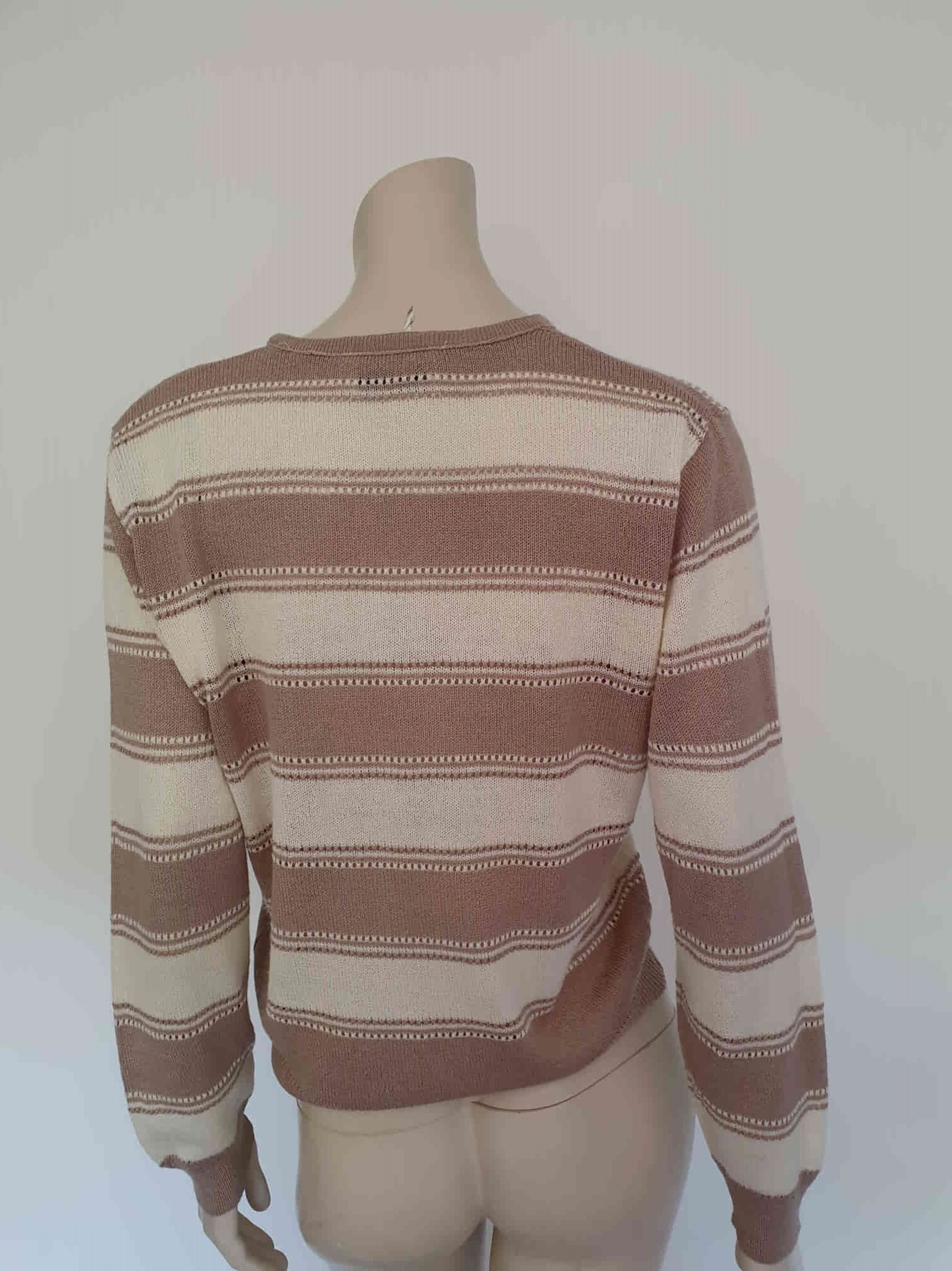 1980s vintage beige and cream striped jumper pullover by aywon medium