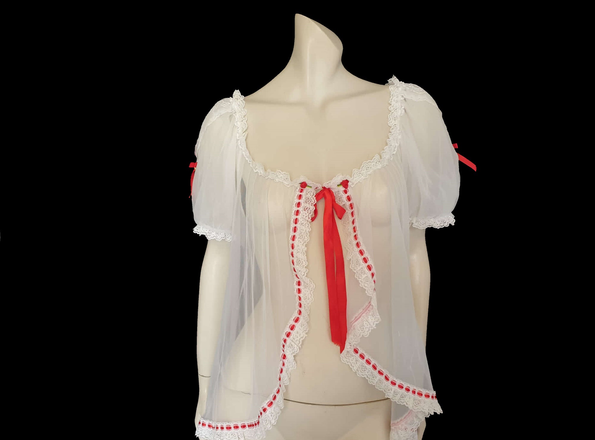 vintage red and white babydoll robe by fredericks of hollywood