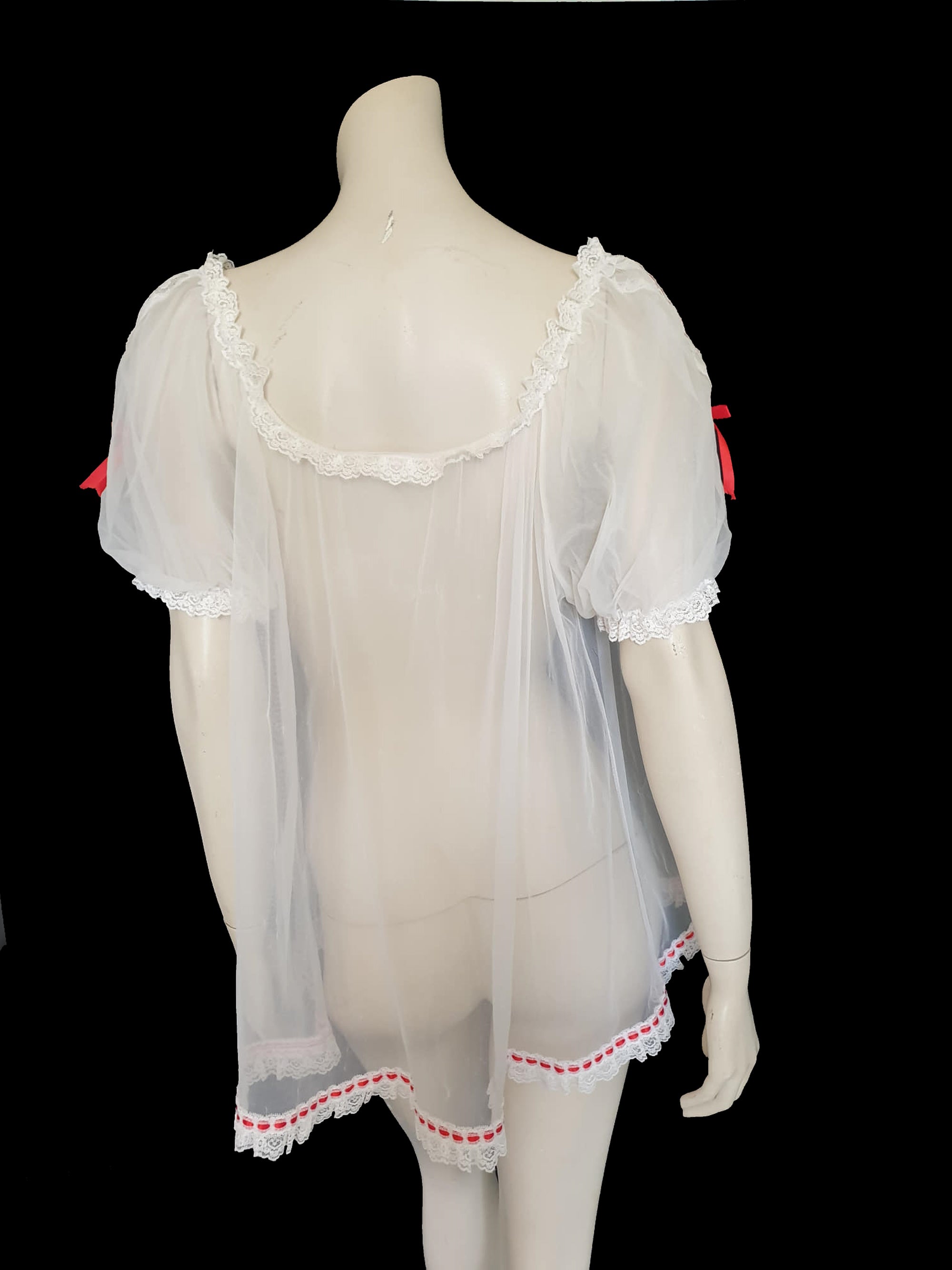 vintage red and white babydoll robe by fredericks of hollywood