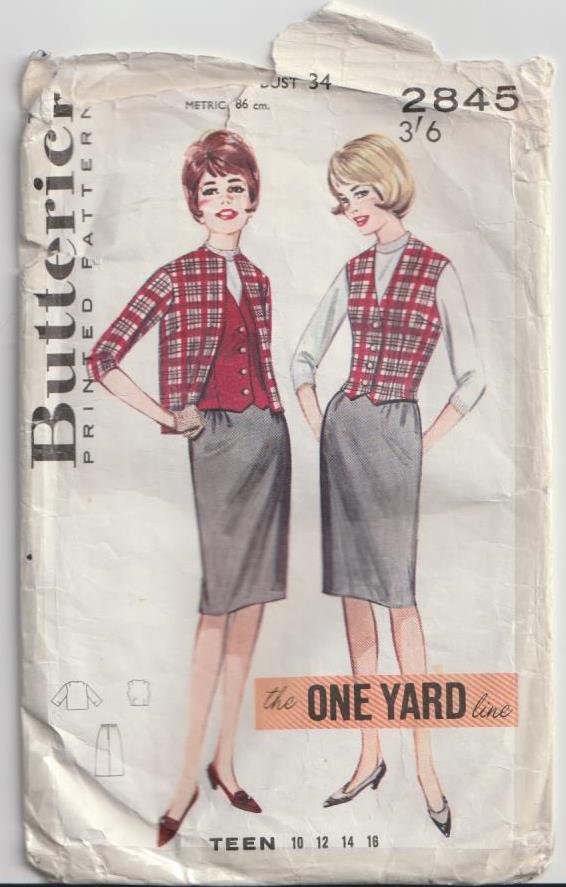 1960s vintage pattern straight skirt vest and jacket butterick 2845 1963