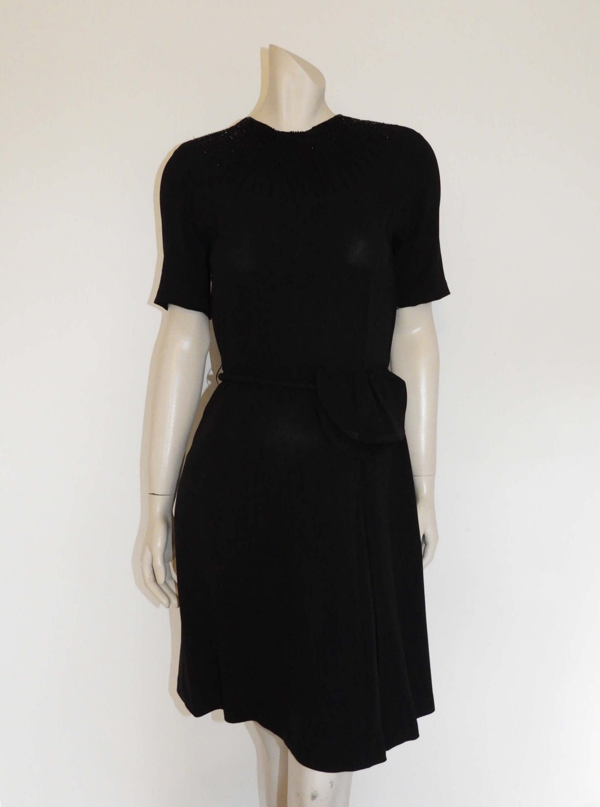 1940s vintage beaded black crepe dinner dress by lucele - small