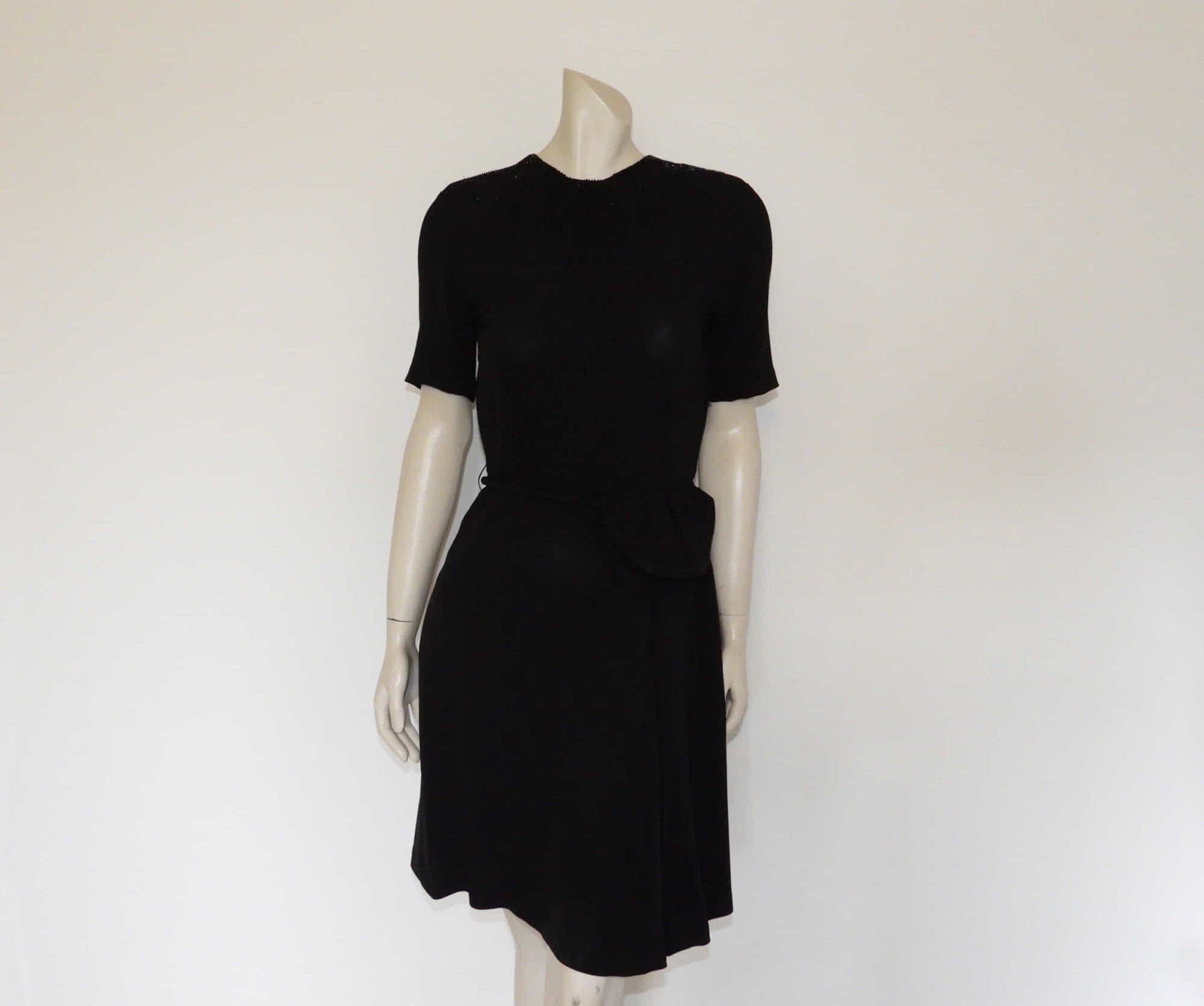 1940s Beaded Black Crepe Dress by Lucéle - S