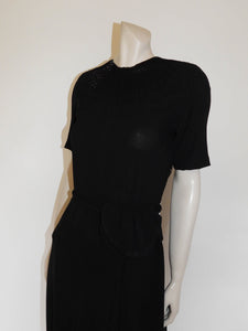 1940s vintage beaded black crepe dinner dress by lucele - small