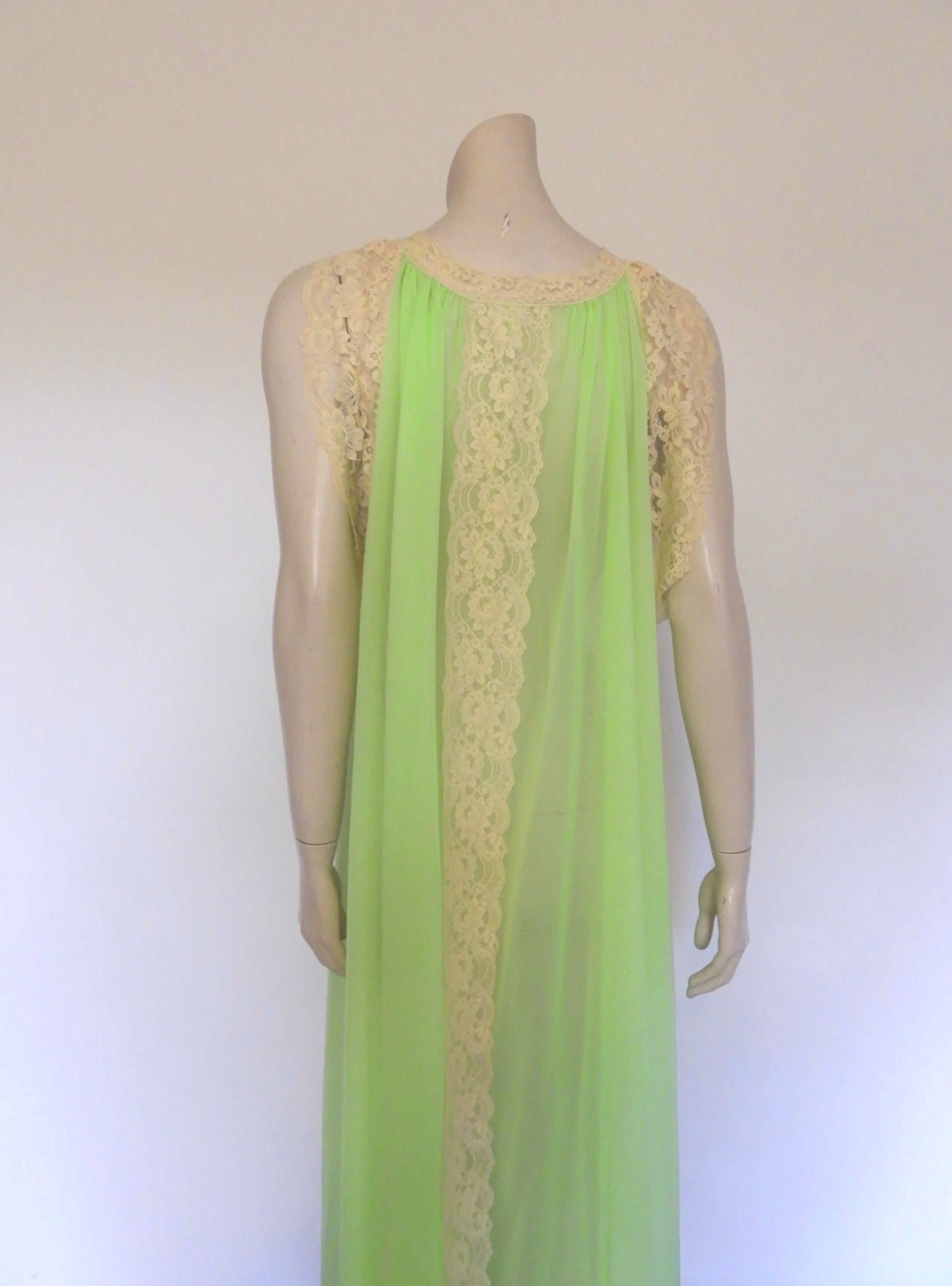 Sheer Green Negligee with Blonde Lace by Tosca - M Louisa Amelia Jane Vintage Sheer Green Negligee with Blonde Lace by Tosca - M Louisa Amelia Jane Vintage