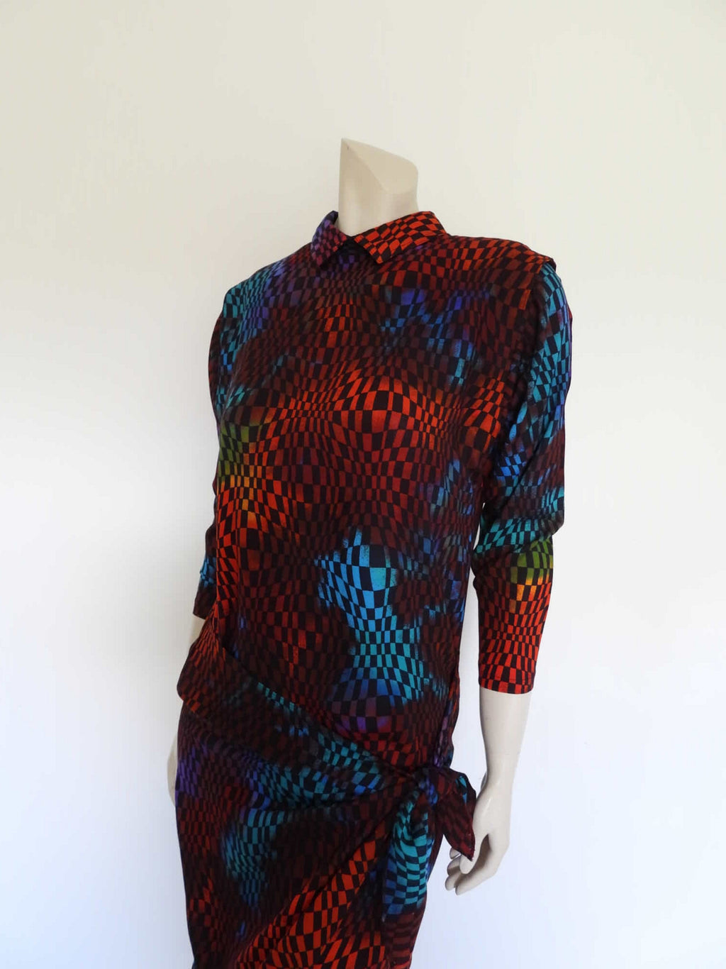 1980s vintage op art checked dress by sophis small