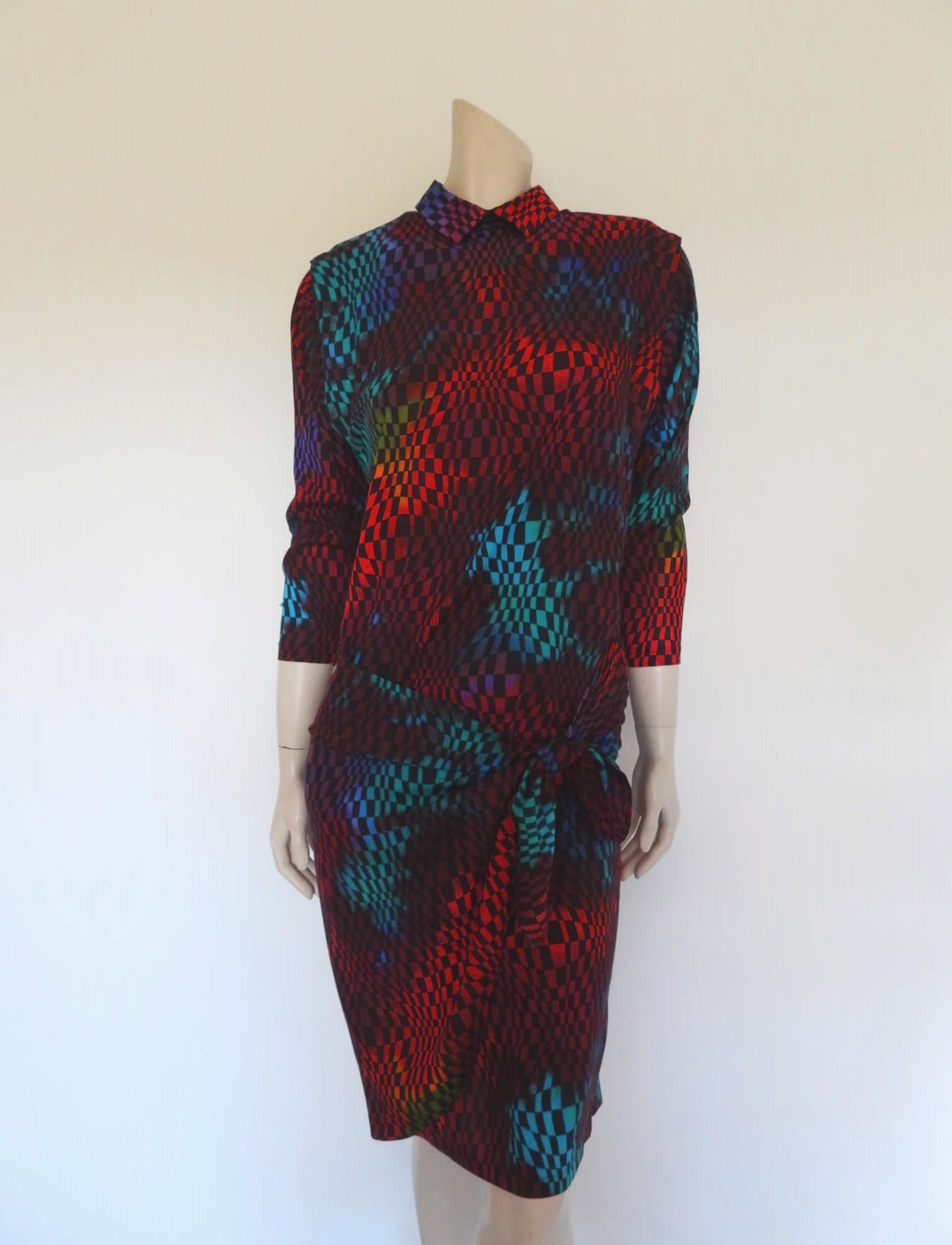 1980s vintage op art checked dress by sophis small