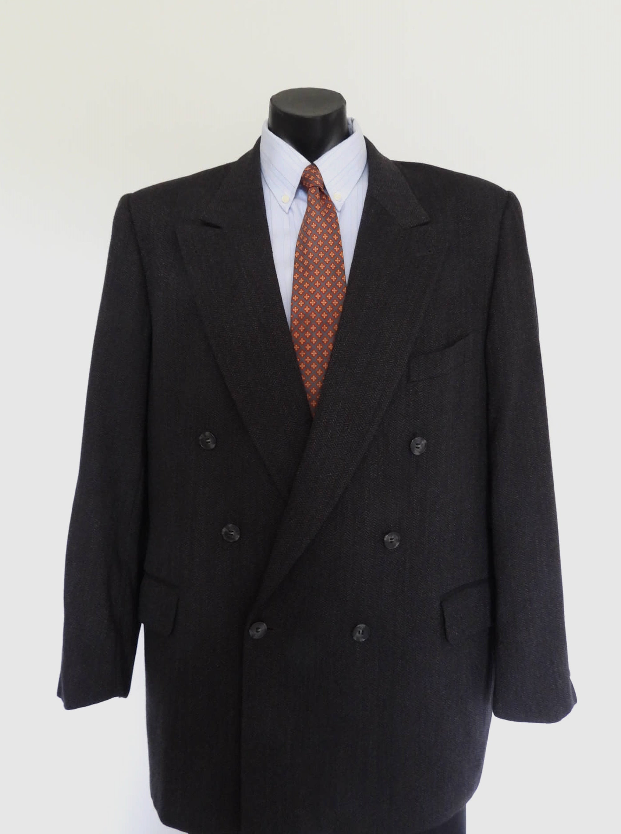 vintage grey herringbone double breasted suit by joseph abboud size 46R