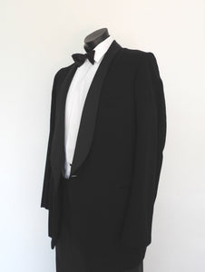 1970s vintage wool tuxedo jacket with satin shawl lapels  for buckleys store Large