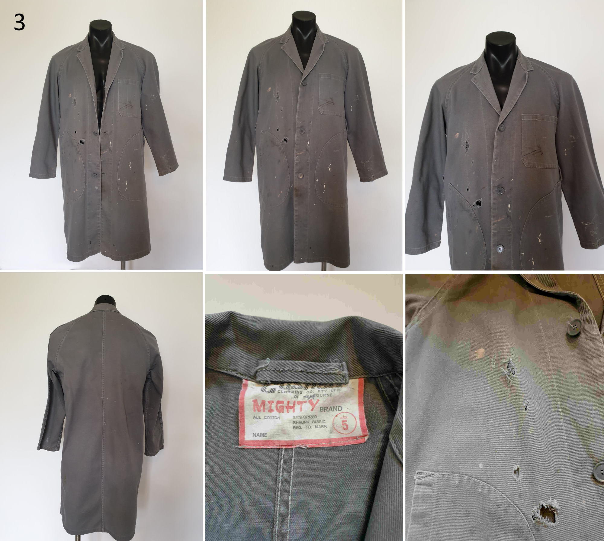 vintage 1950s distressed grey dust coat