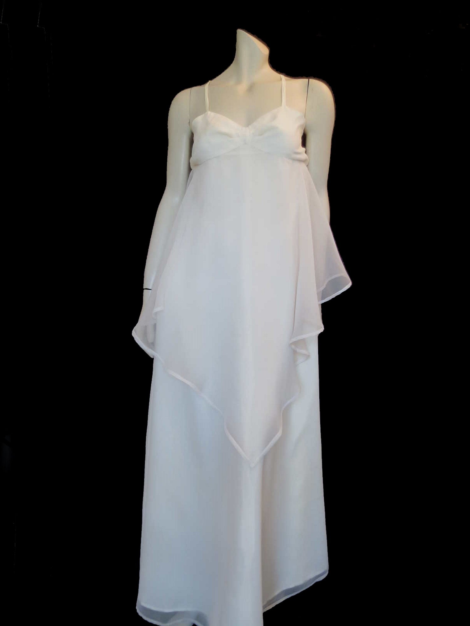 Ivory Chiffon Evening Gown With Handkerchief Layer - 1970s - Bust 86 cm