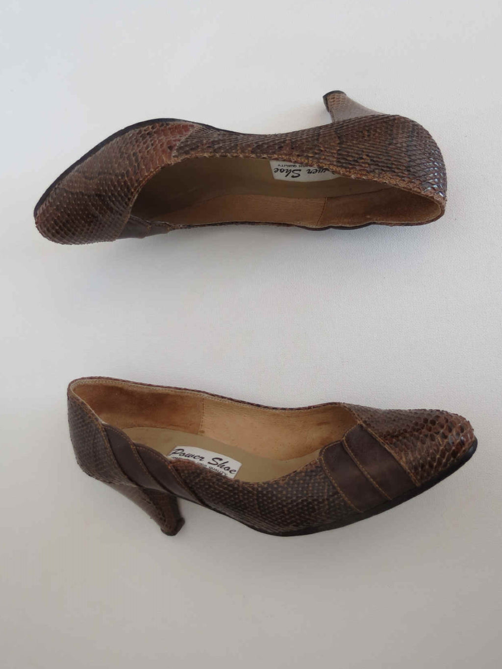 vintage 1950s brown snakeskin shoes heels by power shoe size 6