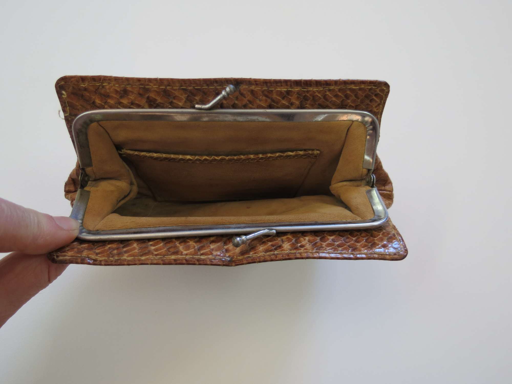 vintage brown snake skin purse or clutch bag 1950s 1960s