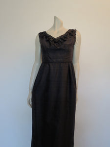 Black Silk Evening Gown With Flower Trim - 1960s - Bust 90 cm – Louisa ...