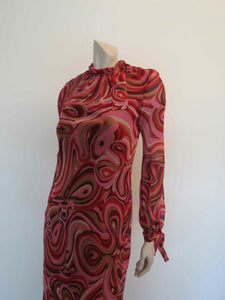 vintage designer jerome l'huillier pink abstract print chiffon dress