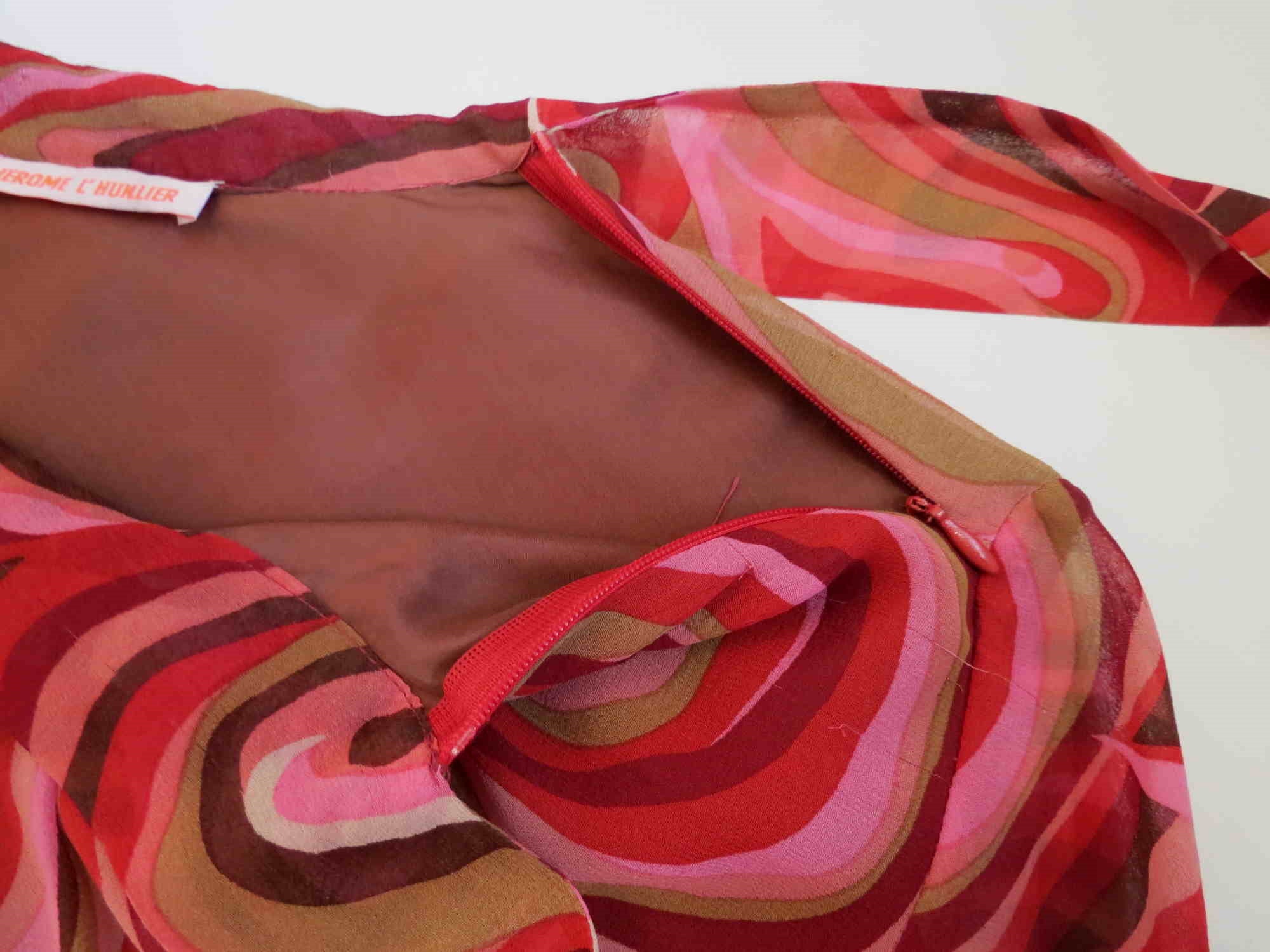 vintage designer jerome l'huillier pink abstract print chiffon dress