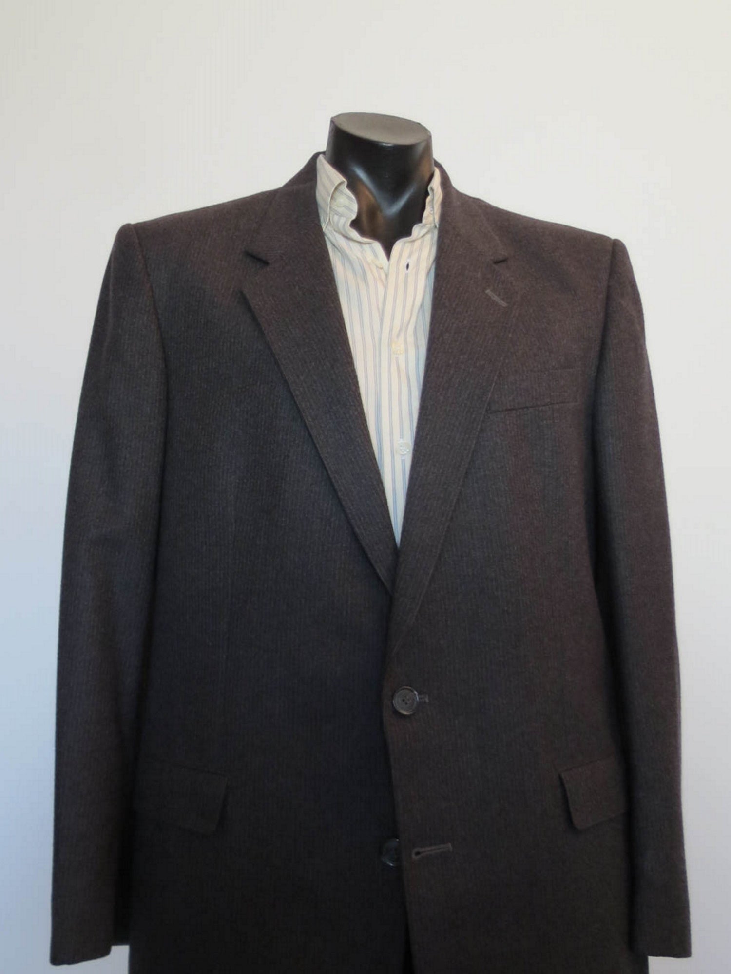 1980s 1990s vintage retro charcoal grey pinstriped wool jacket by tres bon