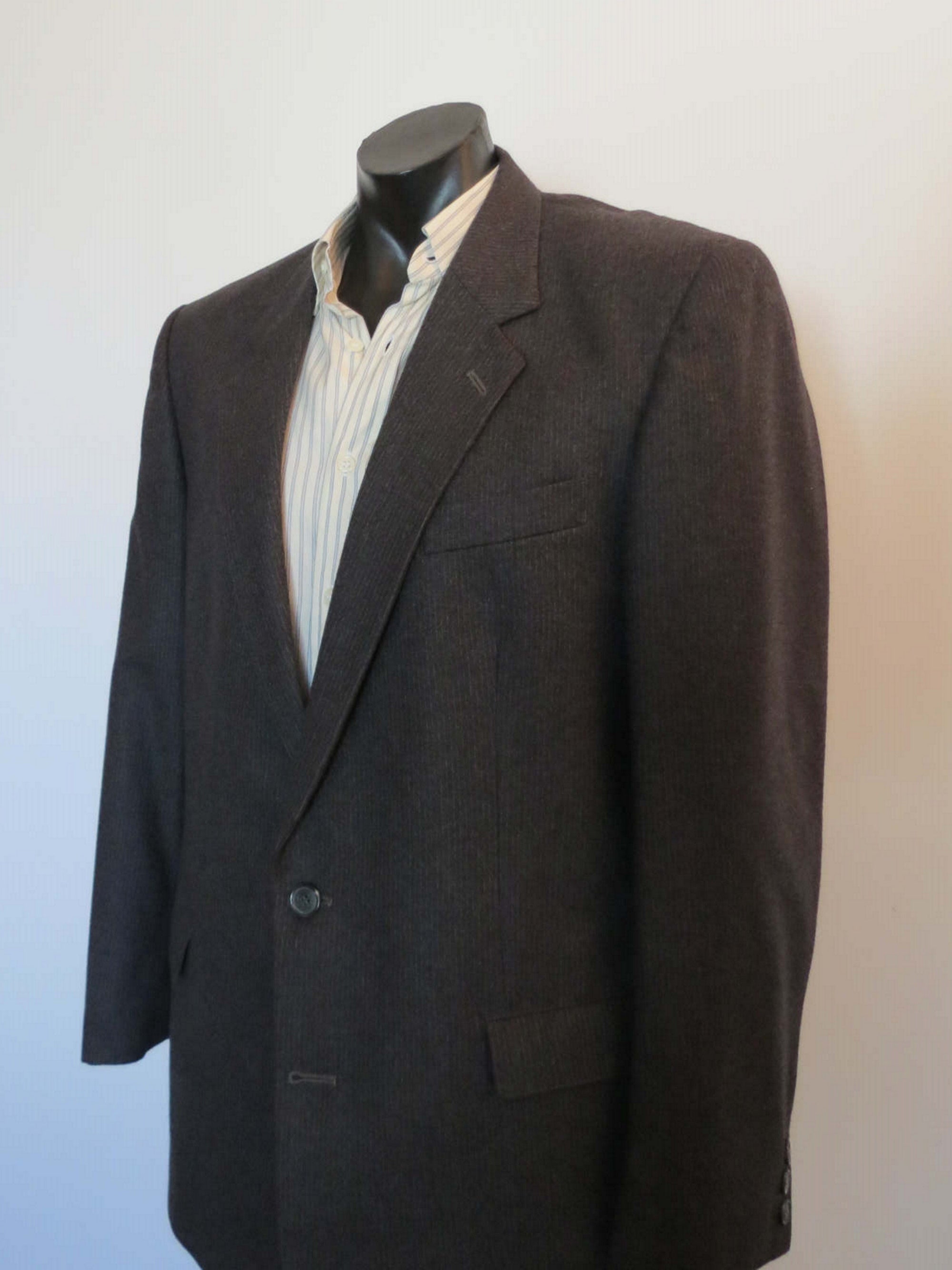 1980s 1990s vintage retro charcoal grey pinstriped wool jacket by tres bon