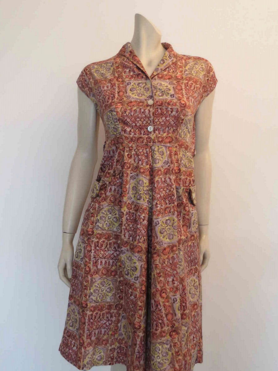 1950s Salmon Cotton Print Dress - Bust 81 cm – Louisa Amelia Jane Vintage
