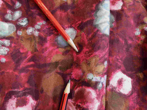 Dark Pink Floral Print Dress by Audrey Middleton - 1960s - Bust 91 cm