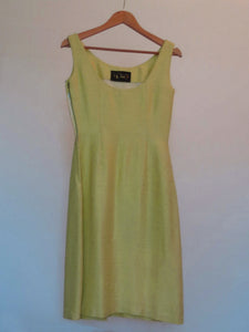 1960s vintage yellow green dress with beaded pocket by decor