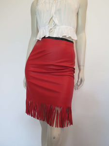Fringed red leather mini skirt by third millenium